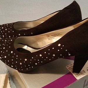 Black and rhinestone heels